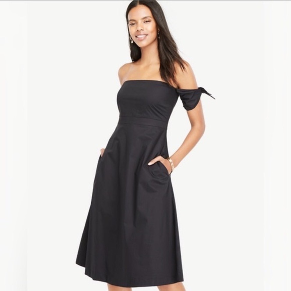 Ann Taylor Black Off-Shoulder Midi Dress